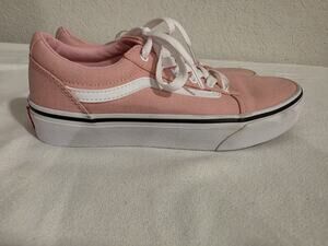 Vans Womens Size 5 Coral Pink White Stripe Low Top Canvas Sneakers Shoes 5007698